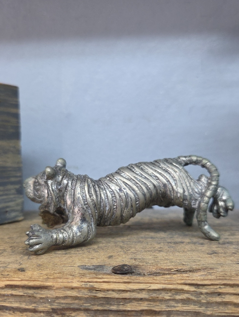 Vintage Pewterl Stretching Tiger Figurine